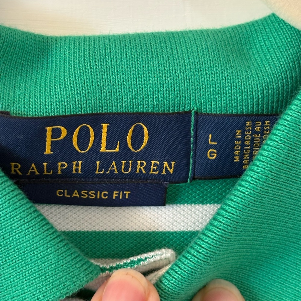 Ralph Lauren Green and White Striped Classic Fit NWT Polo Shirt Large - Picture 4 of 8